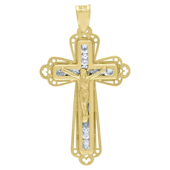 10kt Real Yellow Gold Unisex Cubic Zirconia Cubic-Zirconia Crucifix Cross Religious Charm Pendant
