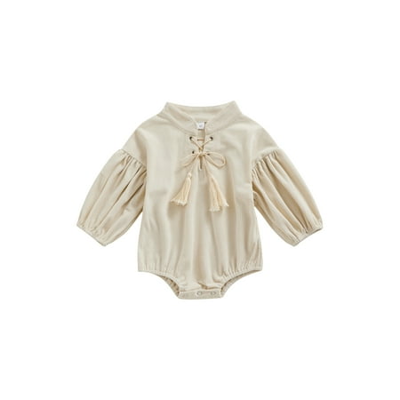 

Jkerther Infant Baby Girl Corduroy Romper Bubble Puff Sleeve Crew Neck Drawstring Fall Spring Short Jumpsuits