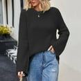 thumbnail image 2 of IROINNID Pullover Sweater for Women Solid Round Neck Knitted Loose Breathable Pullover Basic Versatile Base Sweater,Black, 2 of 7