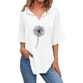 thumbnail image 1 of Gibobby Camiseta con cuello en V para mujer Camisas con cuello en V y estampado diente león para mujer, blusa manga corta algodón y lino, blusas informales hol(Blanco,XL), 1 of 5