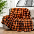 thumbnail image 4 of Flannel Fleece Throw Blanket for Sofa Couch Bed | Super Soft Buffalo Plaid Pattern Checkered Decorative Throw | Warm Cozy Lightweight Microfiber | 60x80 Inches Orange Black, 4 of 6