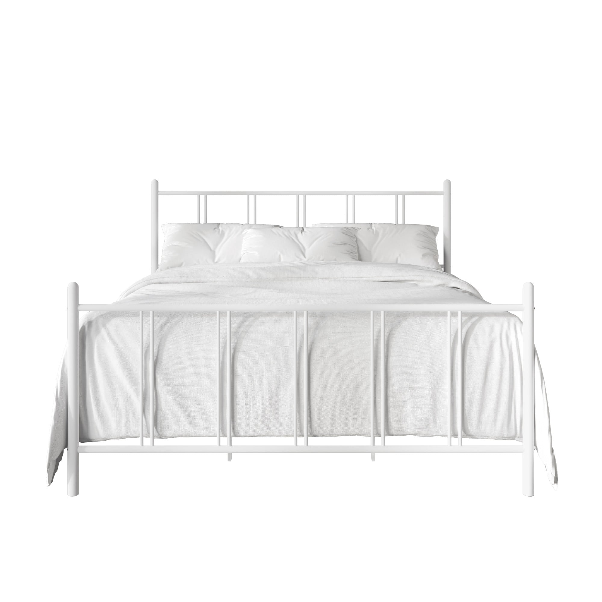 Home Design Decatur Twin Metal Platform Bed Frame, Classic Vertical Slat Headboard & Footboard, Easy Assembly, White