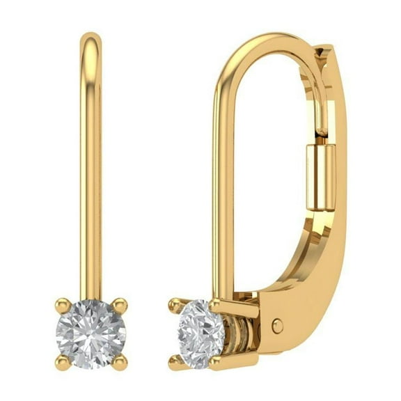 0.2 ct Lever-Back Drop Dangle Earrings for Women | 3.0mm Round Cut Moissanite | 18K Yellow Gold