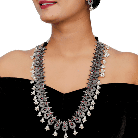 Kajaro Designs Jewels Oxidized Brass Necklace Set with Earrings for Women | Ethnic Boho Jewelry for Wedding and Festivals for Women
