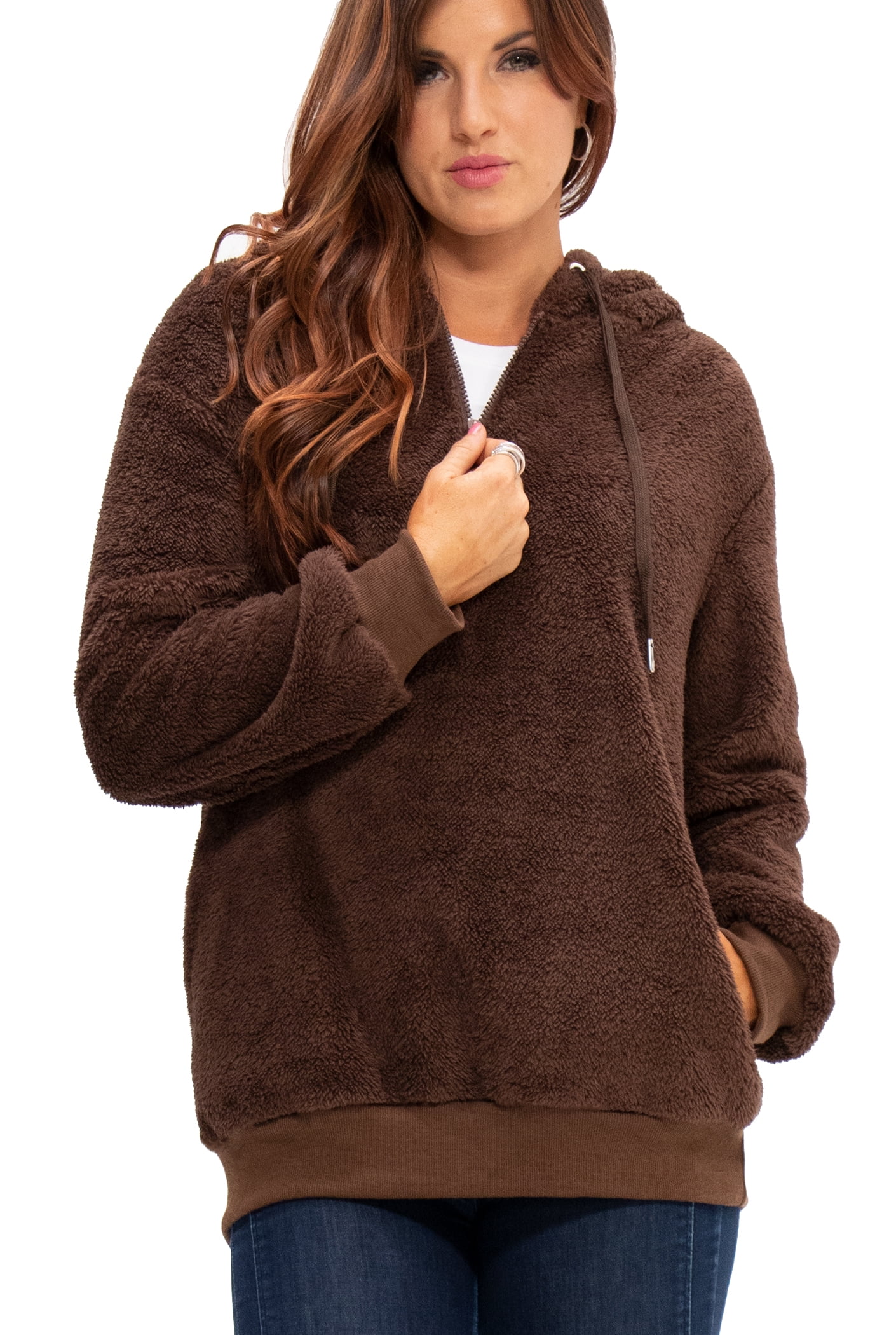 DEVOPS Women's Pullover Fuzzy Fleece Sweatshirt Oversized Hoodie with ...