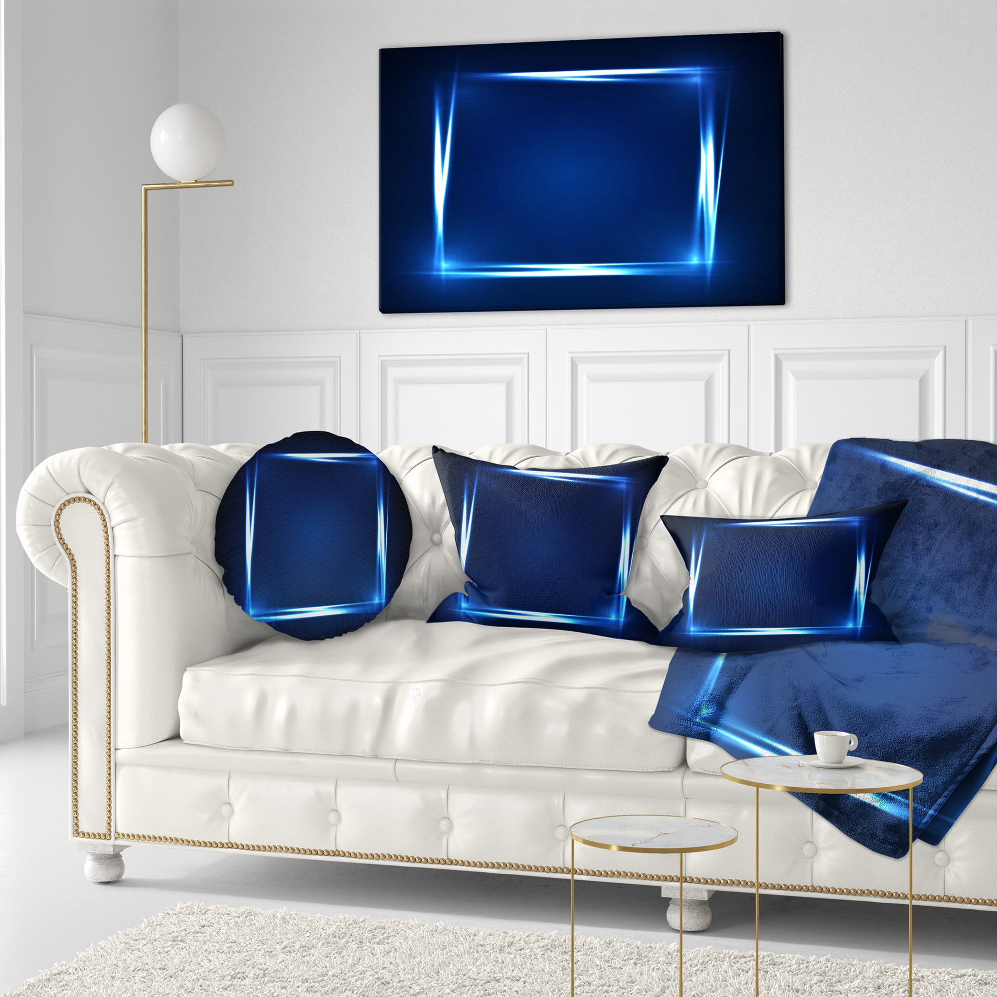 Designart Neon Shape Blue - Abstract Throw Pillow - 12x20