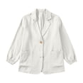 thumbnail image 3 of Women's Linen Blazer Suit Jacket with Elastic Cuffs Long Sleeve Notched Neck Business Casual Button Up Shirt (S, White), 3 of 6