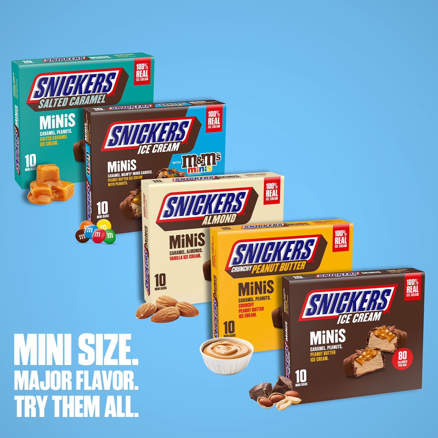 Snickers Ice Cream Minis Caramel Peanut Butter Ice Cream Bars with M&M'S MINIS - 10 Pack