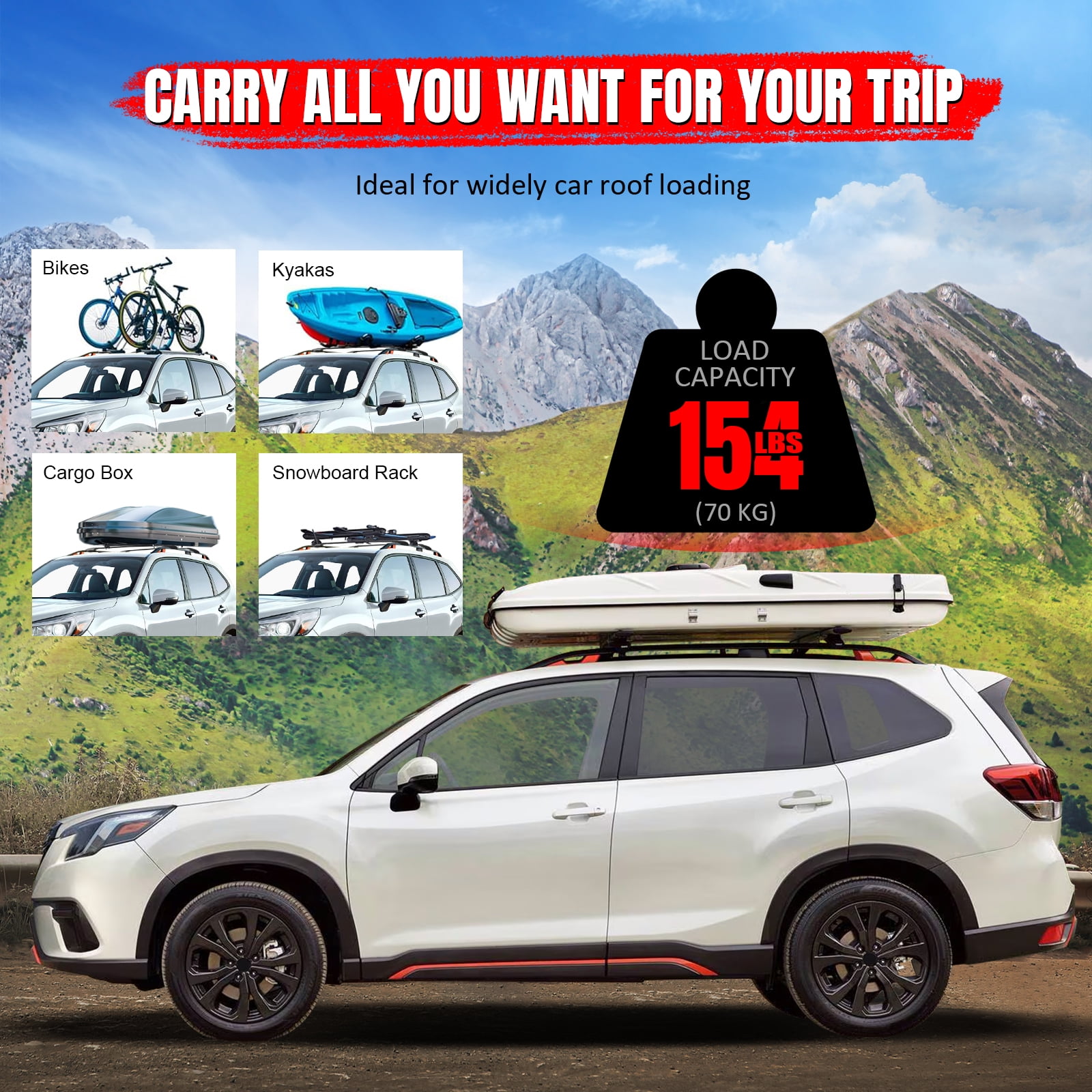 Ikon Motorsports Roof Rack Compatible With 2014-2024 Subaru Forester All Models Black Top Roof Rack Cross Bar Cargo Luggage Carrier Aluminum 6PCS