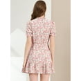 thumbnail image 5 of DARING DIVA Ruffle Floral Bow Tie Chiffon Puff Fit & Flare Dress S Pink-White, 5 of 6