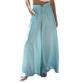 thumbnail image 3 of Pantalones Anchos de Pierna para Mujer, Pantalones Palazzo Florales Fluidos para Mujer, Pantalones Casuales de Verano de Cintura Alta. Estampado Azul M, 3 of 7