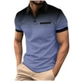 thumbnail image 2 of Fznquz Short Sleeve Mens Shirt Gradient Blue Polo Tee Button Summer Tee Shirts XXL, 2 of 5