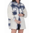 thumbnail image 2 of Women'S Flannel Button Down Fleece Jacket Fall Fuzzy Lapel Long Sleeves Plaid Blouse Jacket Winter Light Coats Blue XL, 2 of 9