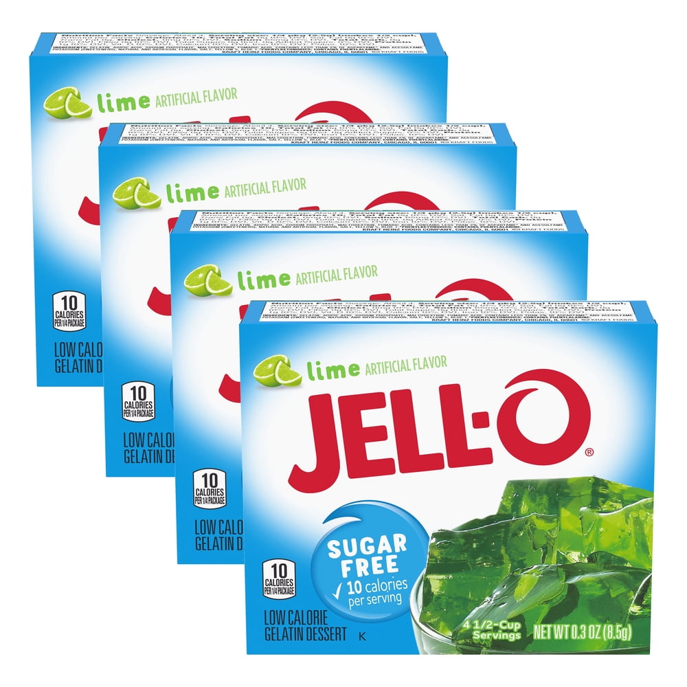 JellO Sugar Free Lime Instant Gelatin Mix, 0.3 oz Box (Pack4