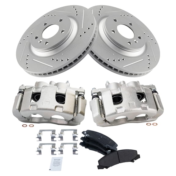 TRQ Front Brake Calipers Pads & Drilled Rotors Fits Select 06-16 LaCrosse Lucerne DTS