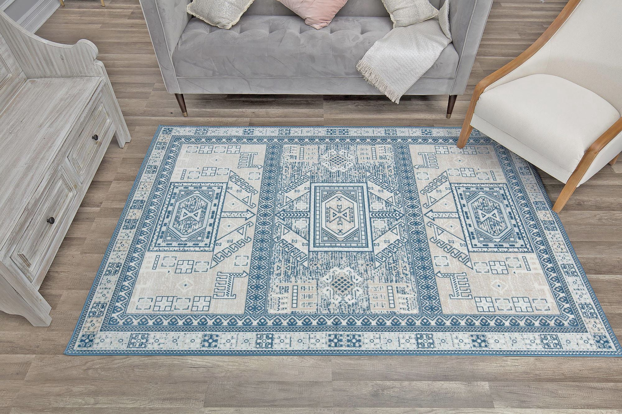 Freida FY60A Azure Vintage Farmhouse Cream Area Rug, 8'x10'