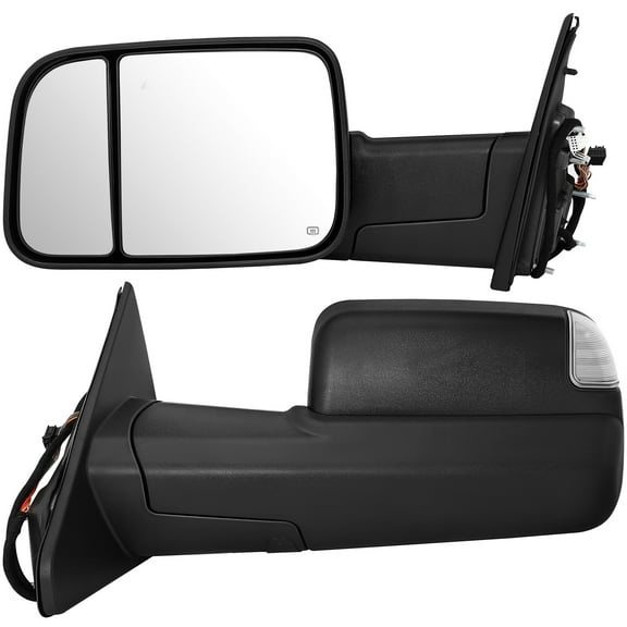 SCITOO Towing Mirrors Compatible With 2019-2022 For Dodge Ram 1500 Truck A Pair(Left Right Side Tow Mirrors) With Power Heated Turn Signal Puddle Parallel Auxiliary Light Temp Sensor Black