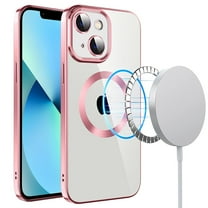Mantto Magnetic Phone Case for iPhone 14 Plus,Clear Cover Compatible with MagSafe Charging,Shockproof Luxury Plating Transparent Slim Phone Case Bulit in Camera Lens Film,Pink