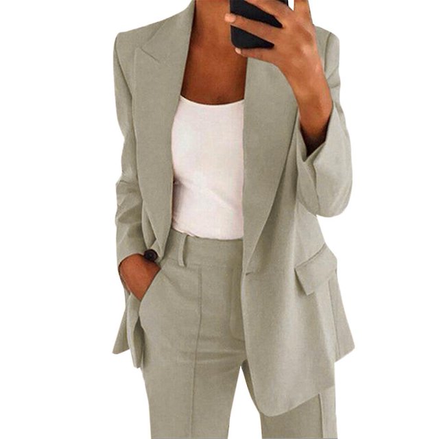 Women's 2 Piece Business Suit Set Lapel Single-breasted Polyester Suit Jacket With Straight Trousers