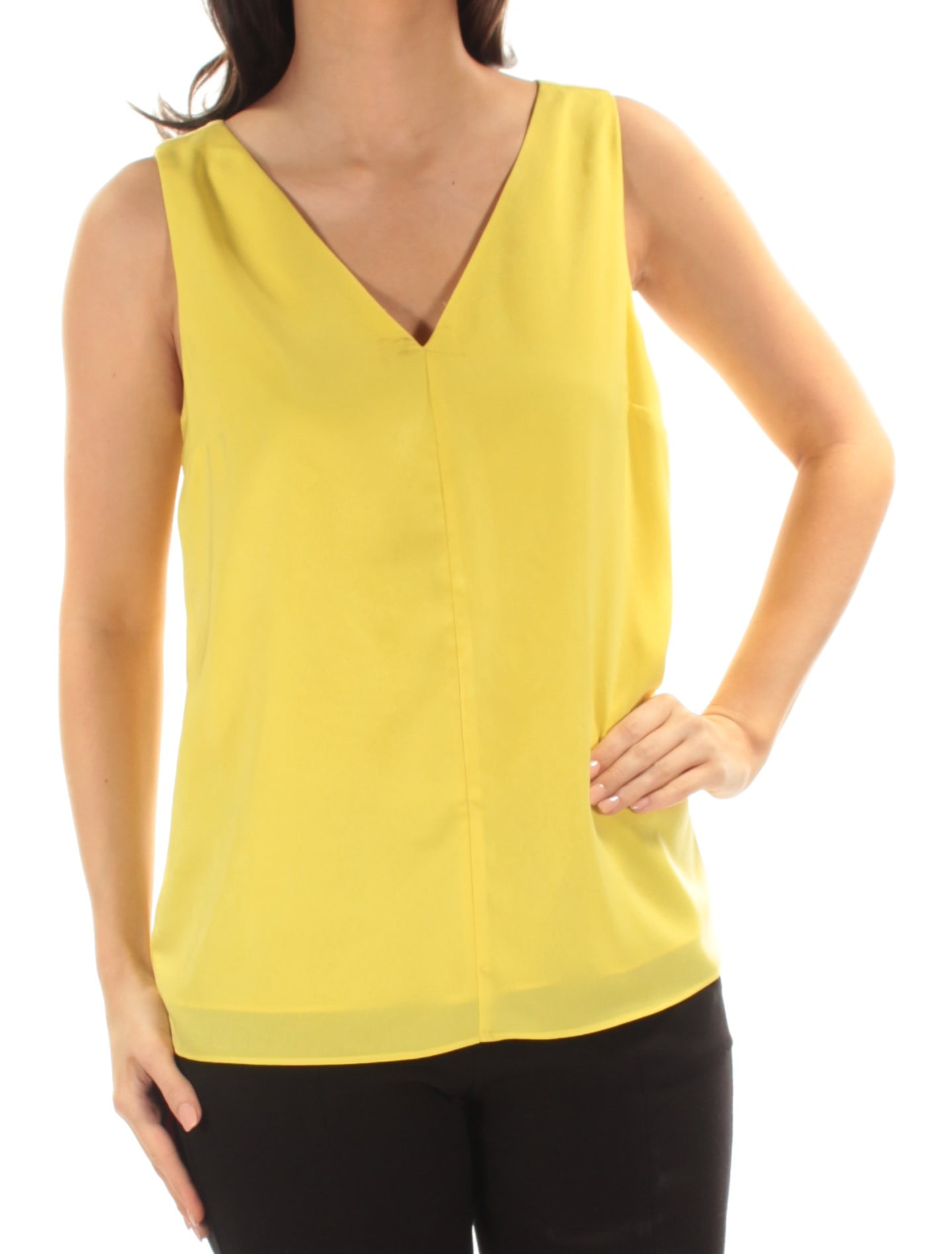 Bar III - BAR III Womens Yellow Sleeveless V Neck Top Size: M - Walmart ...