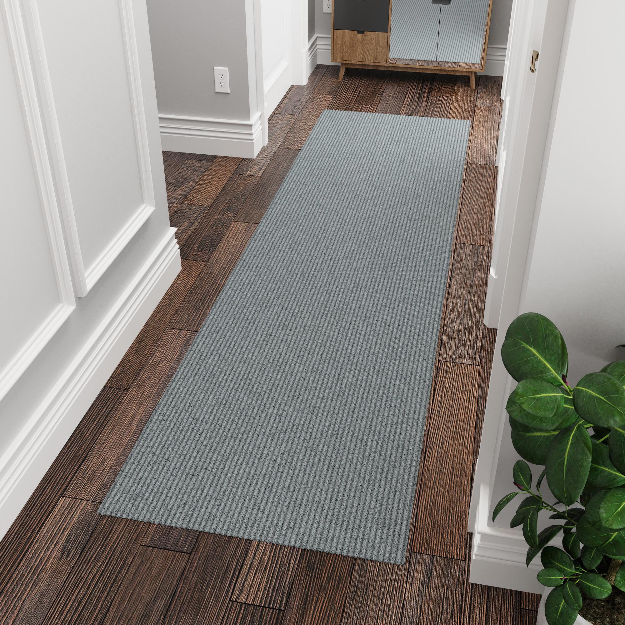 Sweet Home Stores Custom Size Waterproof Non-Slip Rubberback 2x7 Indoor/Outdoor Utility Runner Rug, 2' x 7', Gray