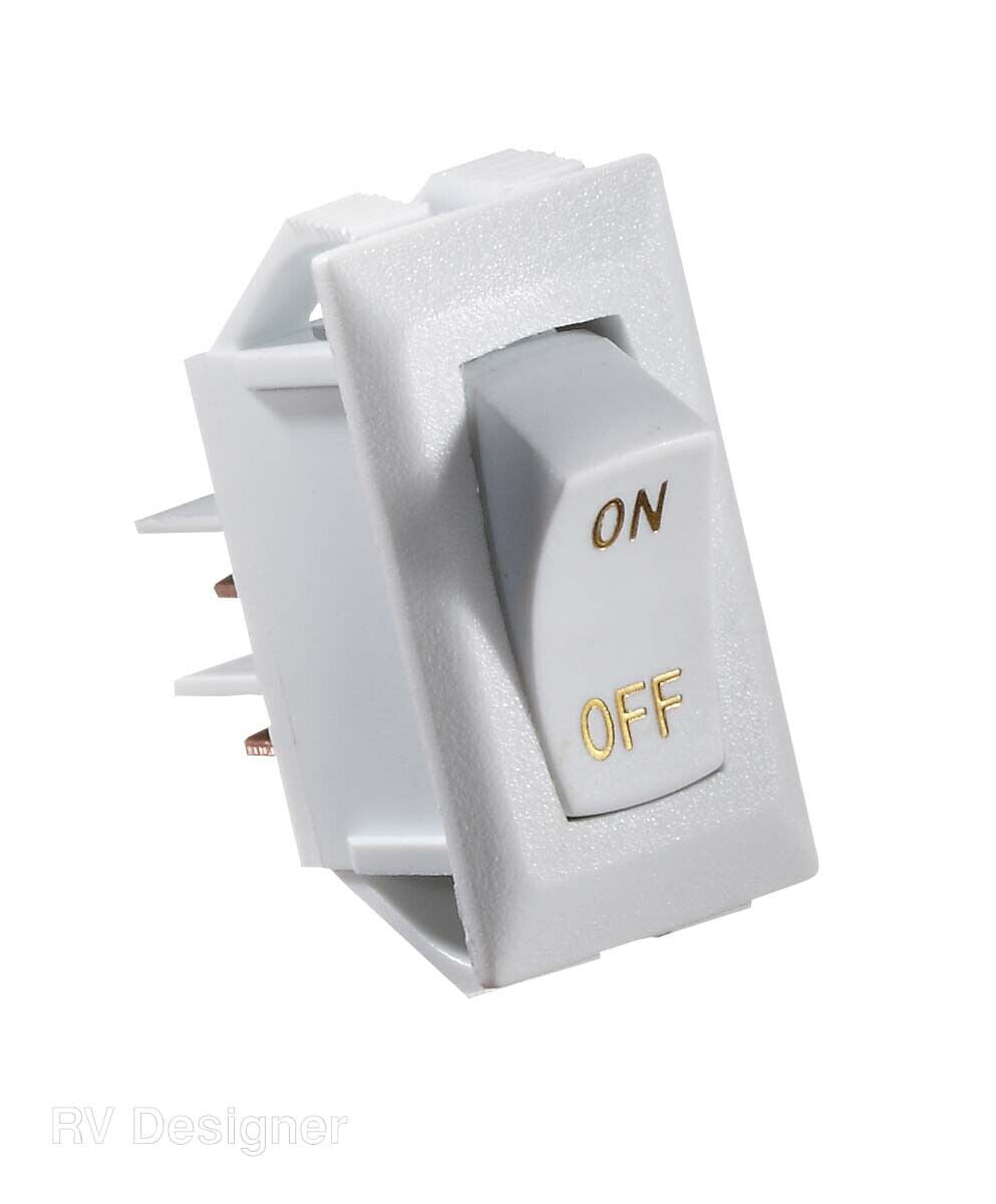 RV Designer S265 DC Rocker Switch 10 Amp White With Gold Text, On/Off 