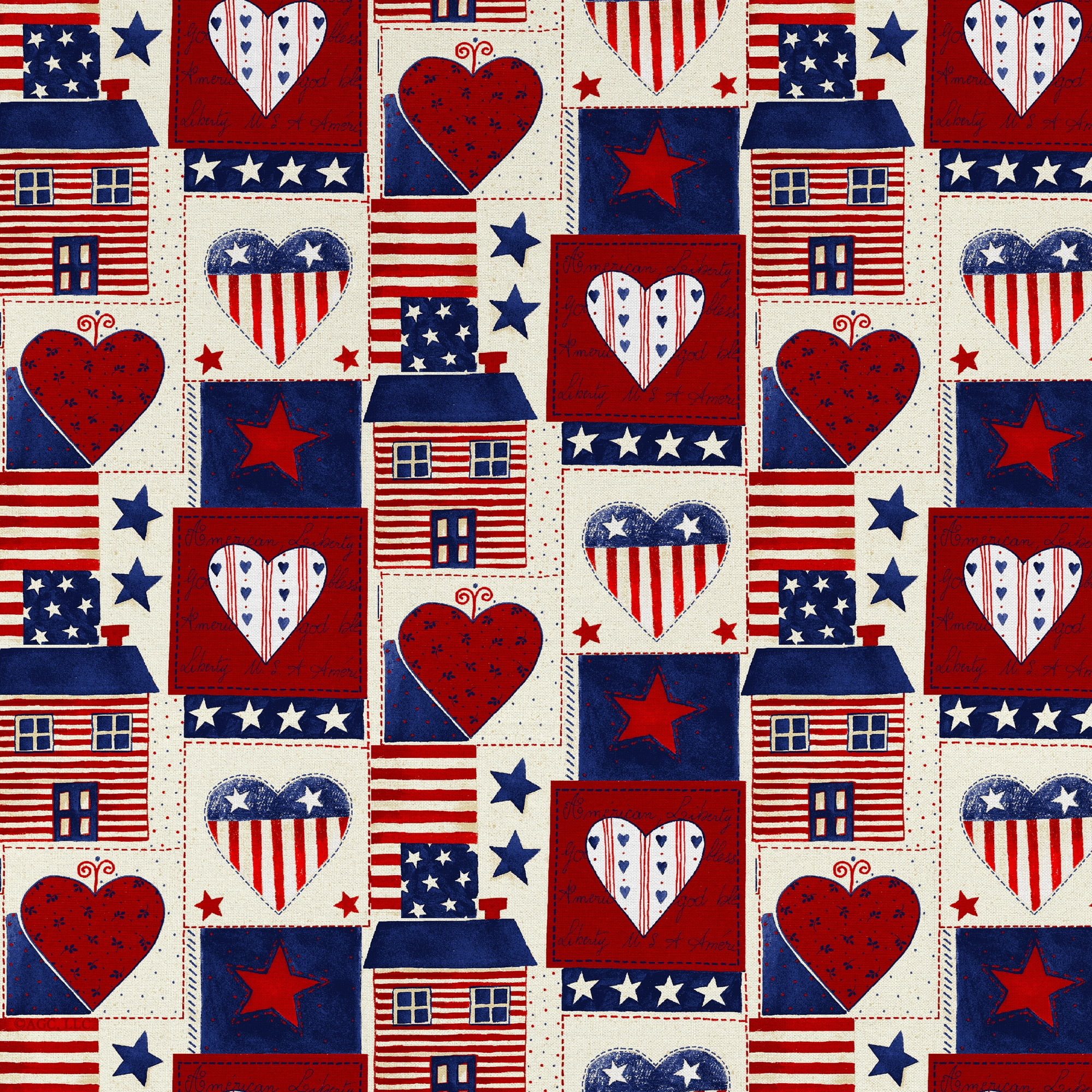 (2 pack) 1 Yard 100% Cotton American Heart Patch, Red, White, 44" Wide for Quilting & Sewing by David Textiles