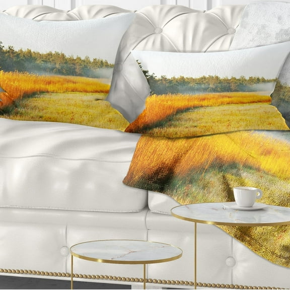 Designart Amazing Yellow Mountain Meadow - Landscape Printed Throw Pillow - 12x20