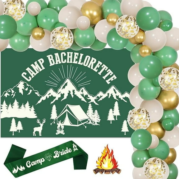 Camping Bachelorette Party Decorations, Retro Sage Green Balloon Garland Arch Kit Backdrop Sash, Camp Bridal Shower/Wedding/Engagement Party Decor Supplies