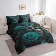 thumbnail image 3 of Homewish Gothic Skeleton Skull Bedding Comforter Set 7 Pieces, Green Rose Flower Full Bedding Set, Romantic Valentines Day Reversible Fitted Sheet Flat Sheet, Super Cozy Room Decor, 3 of 7