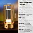 thumbnail image 5 of Portable Metal Desk Lamp,Cordless Table Lamp for Outdoor Indoor,Rechargeable LED Crystal Lantern Lamp,3 Color Stepless Dimming Touch,Battery Powered Table Light for Bedroom Restaurant (Gold), 5 of 6