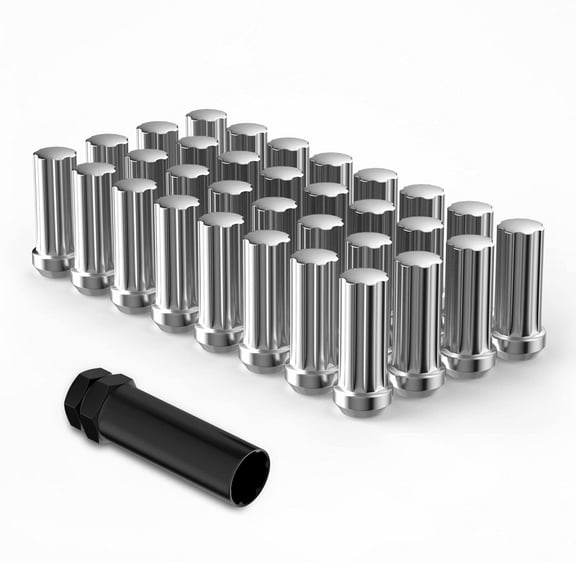 Richeer 32pcs M14x1.5 Lug Nuts for Silverado Suburban Express Sierra ram 2500 3500 F250 F350,14x1.5 Chrome Lug Nuts 7 Spline Closed End with Socket Key for 8 Lug Aftermarket Wheels