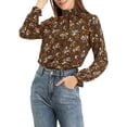 thumbnail image 5 of INSPIRE CHIC Women's Smocked Ruffled Neck Long Sleeve Floral Blouse S Brown, 5 of 7