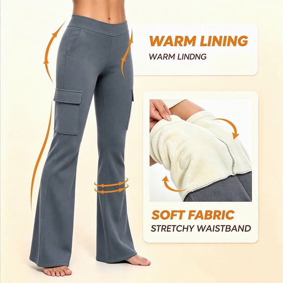 Auralook Women's Fleece Lined Yoga Pants with Pockets Soft High Waist Flare Leggings Winter Warm Pants