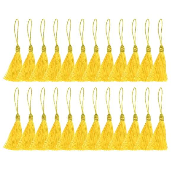 Unique Bargains 14cm/5.5 Inch Bookmark Tassels Soft Silky Floss Cord Loop Mini Handmade Tassels Gold 25 Pack