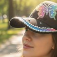 thumbnail image 5 of Hsqqdc Rhinestones Butterfly Baseball Cap, Bling Adjustable Sun Hat for Outdoor Sport, 5 of 7