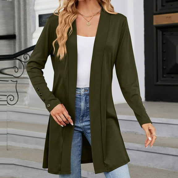 Azrian Womens Jackets and Coats Clearance,Plus Size Women's Fashion Long Sleeve Solid Color Cuff Split Bottom Cardigan Top on Sale