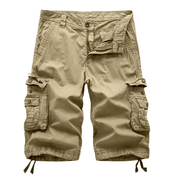 Men's Cargo Shorts Relaxed Fit Multi-Pocket Outdoor Cargo Shorts Cotton Khaki 2XL