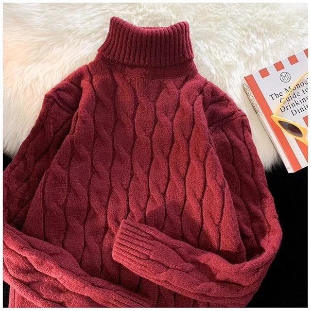 Autumn Winter Men's Thick Sweater Thick Solid Color Turtleneck Collar Long Sleeve Warm Basic Classical Knit Sweater
