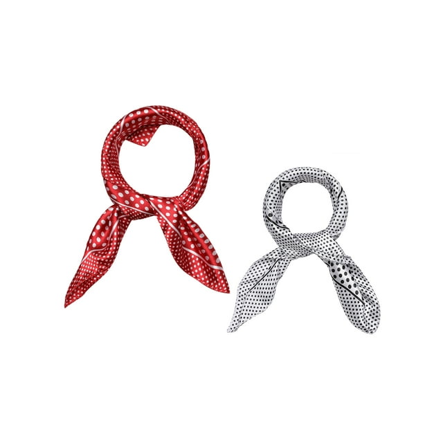 INSPIRAR CHIC 2Pcs 50cm Bufanda de Cuadrado Impresa de Satén para Mujeres, Envoltura de Cabello, Bufanda de Cuello 19.69*19.69"(L*W) Puntos Rojos&Puntos Blancos