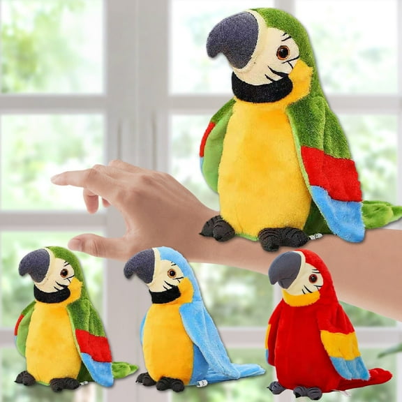 Talking Blue Macaw Parrot with Recording Stuffed Animal Plush Toy Electronic Animated Bird Shake Wings Speaking Parrot Pet Plush Interactive Toys Christmas Birthday Gift