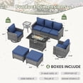 thumbnail image 2 of POTEBAN Patio Furniture Set with 44" Fire Pit Table, 7 Pieces Outdoor Sectional Couch, Grey Wicker Rattan Conversation Sofa with Swivel Chair for Garden Backyard Deck, Navy Blue, 2 of 9