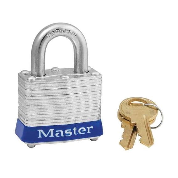 Lockout Padlock, Keyed Alike, Steel, Blue, 9/16 in Shackle Height, 1 9/16 in Body Width, 3 PK