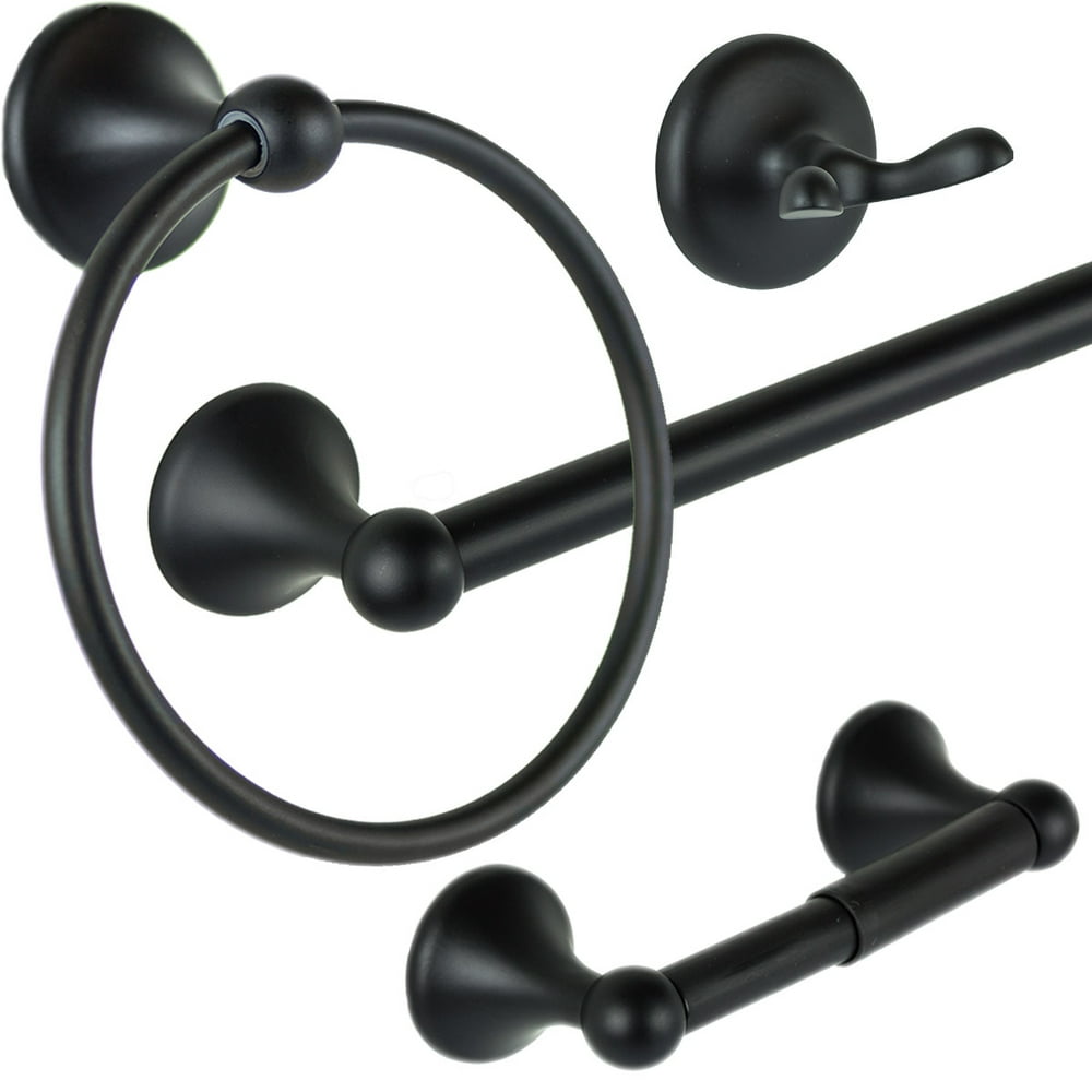 4Piece Bathroom Hardware Accessory Set With 24" Towel Bar Matte