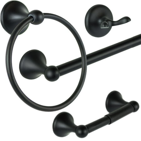 Matte Pewter Bathroom Accessory - 4-Piece Bathroom Hardware Accessory Set With 24