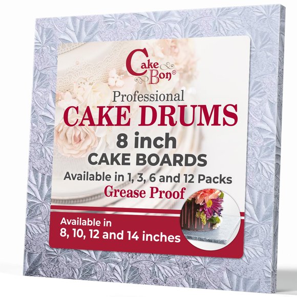 Tablas para tartas Cakebon cuadradas, 20 cm, resistentes, 1,3 cm de grosor, plateadas, paquete de 3