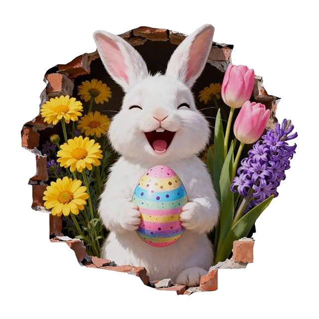 pdqouc 3D Easter Bunny Wall Sticker, Self‑Adhesive Breakthrough Design, Removable Fun Decor for Home, Kitchen, Bedroom and Party, 30×40cm