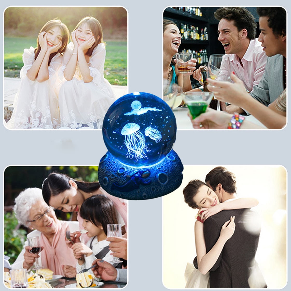 3.15 inch 3D Crystal Ball Night Light with Resin Base,Birthday Christmas Festive Days Gift，Deep Sea Whale