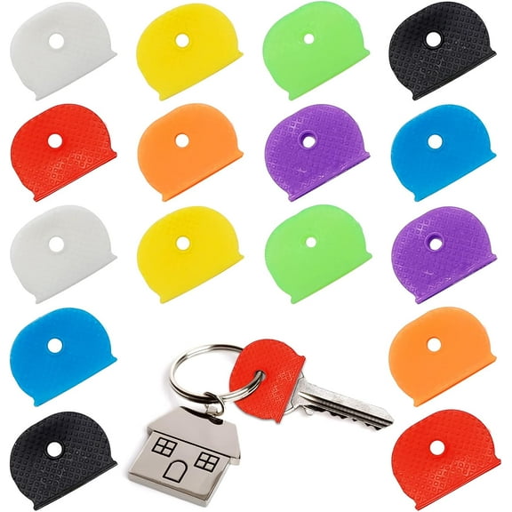 16 Pack Half Round Key Cap Tags,8 Colours Plastic Key Identifier Coding Label Covers for Standard Round Flat House Keys,Easy Identifying House Door Keys(Not Suitable for Square or Odd-Shaped Keys)