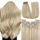 thumbnail image 1 of Extensiones de cabello humano con clip Youngsee, reflejos rubios, rubio ceniza, rubio decolorado, extensiones de cabello humano real, cabello Remy suave, 120 g, 16 pulgadas, 7 unidades, 1 of 1